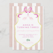 ピンクパステル恐竜の誕生日パーティーへの招待 招待状 (正面/裏面)