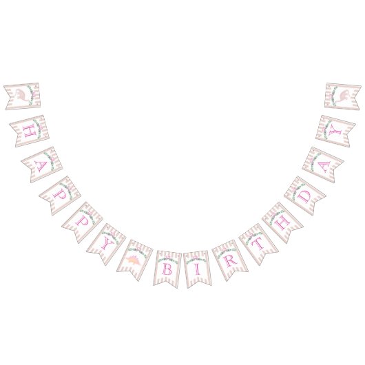 ピンクパステル恐竜バースデーパーティバンティンバナー バンティングフラッグ (全)