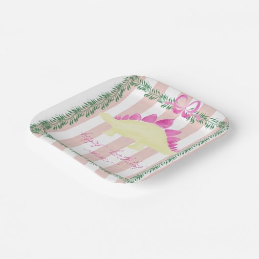 ピンクパステル恐竜バースデーパーティープレート ペーパープレート (傾斜あり)