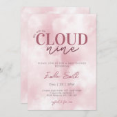ピンクパステル我々はクラウド9ベビーシャワー上にある 招待状 (正面/裏面)