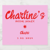 ピンクパステル手書きレトロブライダルシャワー スパークリングワインラベル (シングルラベル)