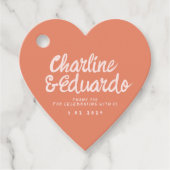 ピンクパステル手書きレトロ結婚ズサンキューファ フェイバータグ (正面)