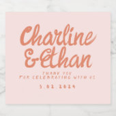 ピンクパステル手書きレトロ結婚ズワインラベル スパークリングワインラベル (シングルラベル)