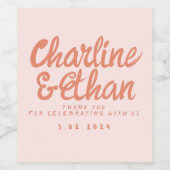 ピンクパステル手書きレトロ結婚ズワインラベル ワインラベル (シングルラベル)