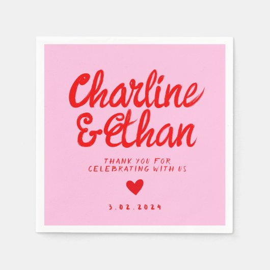 ピンクパステル手書きレトロ結婚式の引き出物バッグ スタンダードカクテルナプキン (正面)