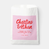 ピンクパステル手書きレトロ結婚式の引き出物バッグ フェイバーバッグ (正面)
