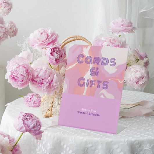 ピンクパステル抽象芸術アートウェディングカード&ギフト 台座サイン