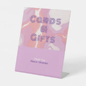 ピンクパステル抽象芸術アートウェディングカード&ギフト 台座サイン (正面)