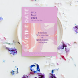 ピンクパステル抽象芸術アートデイトカードを保存 セーブザデート