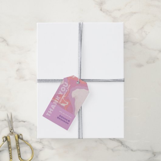 ピンクパステル抽象芸術アートメッセージカード ギフトタグ (より糸付き)