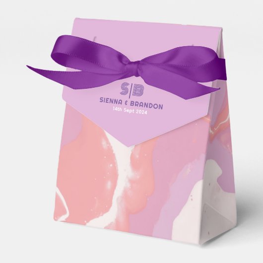 ピンクパステル抽象芸術アート結婚式の引き出物ボックス フェイバーボックス (正面サイド)
