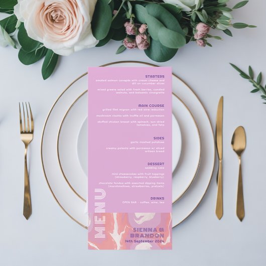 ピンクパステル抽象芸術ア結婚ートのメニュー メニュー