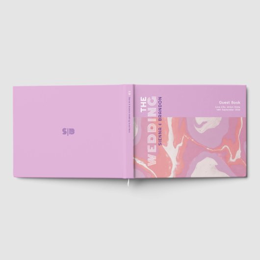 ピンクパステル抽象芸術結婚アートズゲストブック ゲストブック (全面)