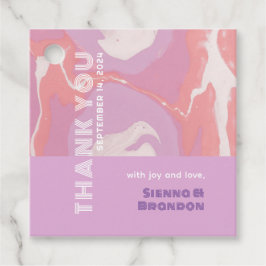 ピンクパステル抽象芸術結婚アートズスクエアメッセージカード フェイバータグ