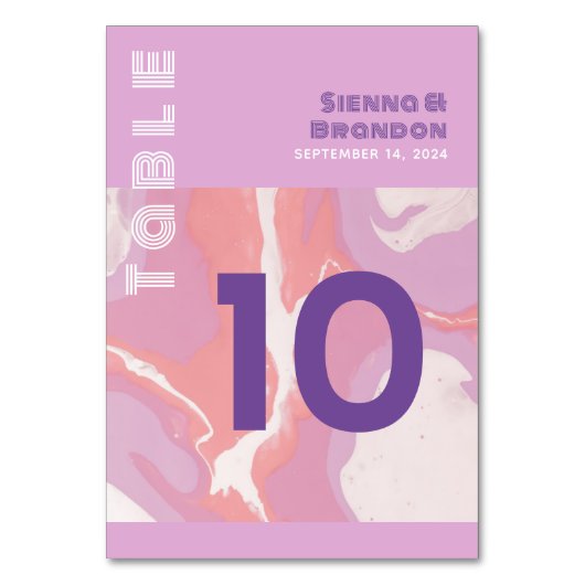 ピンクパステル抽象芸術結婚アートズテーブルカード テーブルナンバー (正面)