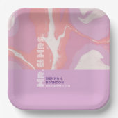 ピンクパステル抽象芸術結婚アート紙プレート ペーパープレート (正面)