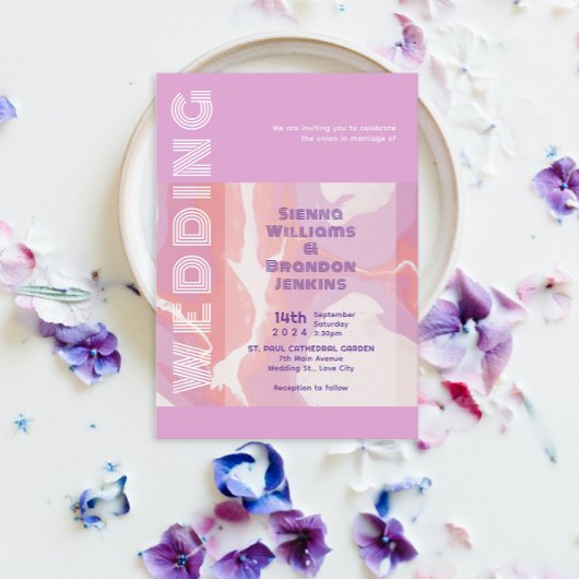 ピンクパステル抽象芸術結婚アート 招待状