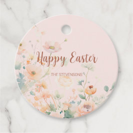 ピンクパステル春の花ハッピーイースター フェイバータグ