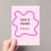 ピンクパステル結婚レトロ縁どのフレーム名の日付 アクリル招待状 (インサイチュ (ポータブル))