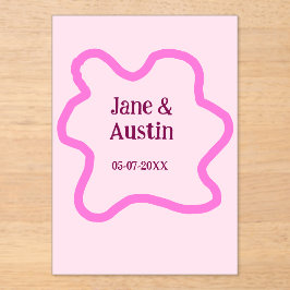 ピンクパステル結婚レトロ縁どのフレーム名の日付 アクリル招待状