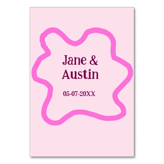 ピンクパステル結婚レトロ縁どのフレーム名の日付 テーブルナンバー (正面)