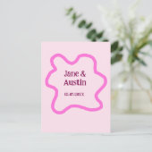 ピンクパステル結婚レトロ縁どのフレーム名の日付 ポストカード (スタンド正面)