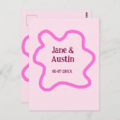 ピンクパステル結婚レトロ縁どのフレーム名の日付 ポストカード (正面/裏面)