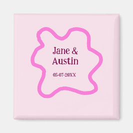 ピンクパステル結婚レトロ縁どのフレーム名の日付 マグネット