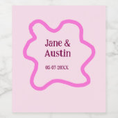 ピンクパステル結婚レトロ縁どのフレーム名の日付 ワインラベル (シングルラベル)