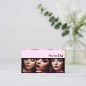 ピンクパステル製品ラベルとロゴ写真クリーン 名刺 (スタンド正面)