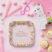 ピンクパステル金ゴールドスイーツ16バロックロココ誕生日 ペーパープレート (パーティー)