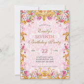 ピンクパステル金ゴールドセブンスバロックロココ誕生日 招待状 (正面)