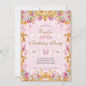 ピンクパステル金ゴールドフィフスバロックロココ誕生日 招待状 (正面)