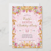 ピンクパステル金ゴールド第八バロックロココ誕生日 招待状 (正面)
