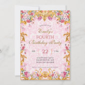 ピンクパステル金ゴールド第四バロックロココ誕生日 招待状 (正面)