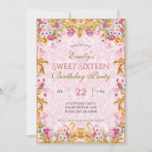 ピンクパステル金ゴールドSweet sixteenロココ誕生日 招待状 (正面)