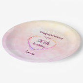 ピンクパステル90歳の誕生日 ペーパープレート (アングル)