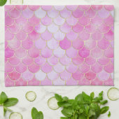 ピンクパステル&金ゴールドきらめくマーメイドスケールパターン キッチンタオル (折り畳み)