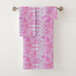 ピンクパステル&金ゴールドきらめくマーメイドスケールパターン バスタオルセット