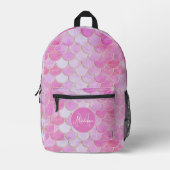 ピンクパステル&金ゴールドきらめくマーメイドスケールパターン プリントバックパック (正面)