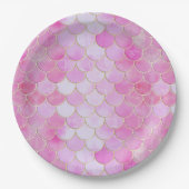 ピンクパステル&金ゴールドきらめくマーメイドスケールパターン ペーパープレート (正面)