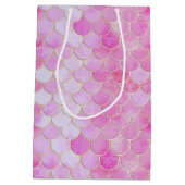 ピンクパステル&金ゴールドきらめくマーメイドスケールパターン ミディアムペーパーバッグ (裏面)