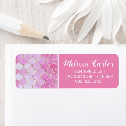 ピンクパステル&金ゴールドきらめくマーメイドスケールパターン ラベル (インサイチュ)