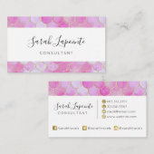 ピンクパステル&金ゴールドきらめくマーメイドスケールパターン 名刺 (正面/裏面)