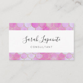 ピンクパステル&金ゴールドきらめくマーメイドスケールパターン 名刺