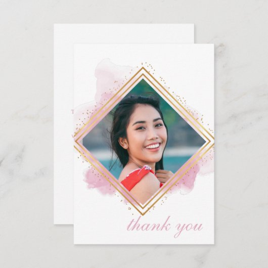 ピンクパステル&金ゴールドダイヤモンド卒業 招待状 (正面/裏面)