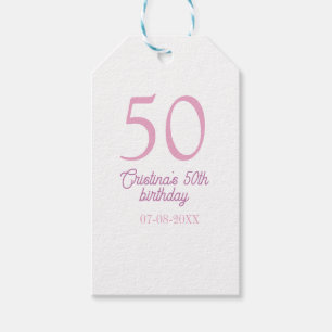 ピンクパステル 50 誕生日 アニバーサリー 名前 日付  ギフトタグ