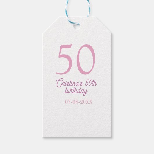 ピンクパステル 50 誕生日 アニバーサリー 名前 日付 ギフトタグ (正面)