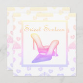 ピンクパステルsweet sixteenシューズ誕生日 招待状 (正面/裏面)