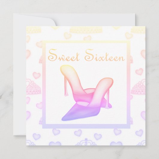ピンクパステルsweet sixteenシューズ誕生日 招待状 (正面)